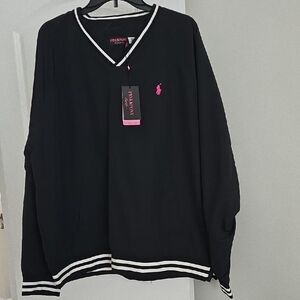 Polo by Ralph Lauren Black V-Neck Pullover Sweatshirt with Pink Pony